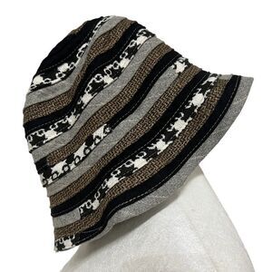 Wool Blend Patchwork Bucket Hat, Black/ White/Gray/Gold